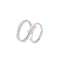 Trendige, Verstellbare S925-Verlobungsringe Für Paare - Eleganter Offener Ring Mit Zirkonschleife In Rosa Herzform, Verlobung, Hochzeit, Schmuck, Charm-Modeaccessoires Für Verliebte, Frauen, Männe von UOMSKTY