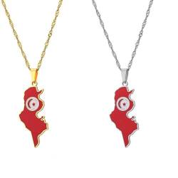 Tunesien-Karte-Flagge-Anhänger-Halskette Für Frauen – Modische Emaille-Tropfenöl-Tunesische Charm-Halskette,Dünne Kette,Zierlicher Patriotischer Hip-Hop-Schmuck Für Frauen/Männer/Mädchen,Unise von UOMSKTY