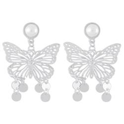 Übertrieben Hohler Schmetterlings-Ohrring Für Damen – Eleganter Perlenohrstecker, Statement-Tier-Ohrhänger, Damen-Charm-Modeschmuck, Trendiges, Klobiges Accessoire, Geschenk Für Mädchen, Weiß von UOMSKTY