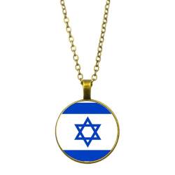 UOMSKTY Israel-Flagge-Halsketten-Anhänger,Modische Unisex-Glaskuppel-Flaggen-Halskette,Kreative Runde Cabochon-Halsketten,Patriotischer Charme-Schmuck Für Männer Und Frauen,Gelb,45 + 5 Cm von UOMSKTY