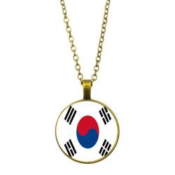 UOMSKTY Korea-Flagge-Anhänger-Halskette,Schmuck-Charm-Flagge-Zeit-Edelstein-Glas-Cabochon-Anhänger,Kreis-Jubiläums-Anhänger-Halskette Für Patriotische Frauen-Männer-Schmuck,Gelb,45 + 5 Cm von UOMSKTY