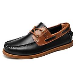 UPIShi Herren Leder Bootsschuh Casual Handgenäht Mokassin Zehen Komfort Loafer, schwarz, 45 EU von UPIShi