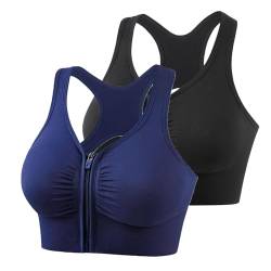 UPOI 2er Pack Sport BH Damen ohne Bügel Frauen Yoga BH Vorne zum Schließen Damen Sport-BH mit Reißverschluss und Kreuzrücken-Design für Yoga Outdoor Laufen und Fitness von UPOI