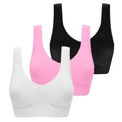 UPOI 3er Pack BH Damen ohne Bügel Push Up Sport BH Set Frauen Starker Halt Große Größen Unsichtbarer Luftiger BHS Yoga-BH Women Bra für Schlafen Yoga Gym Outdoor Fitness von UPOI