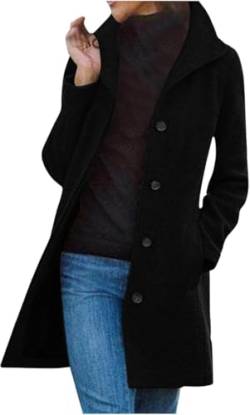 UPOI Wolljacke Damen Warme Lang Herbst Mantel Wollmantel Übergangsmantel Locker Trenchcoat Longline Winterjacke Mit Taschen Damenmantel Elegant Winterjacke Slim Fit Steppmantel von UPOI