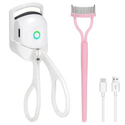 URAQT Beheizbare Wimpernzange Elektrische, Wiederaufladbarer 230mA Heated Eyelash Curler mit Wimpernkamm,Schnelles und Langlebiges Wimpernzange Beheizbar Wimpern-Make-Up-Werkzeug für Frauen(Weiss) von URAQT