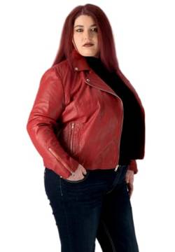 URBAN 5884 Plus Size MIKA Damen Lederjacke, Herbstjacke aus weichem und strapazierfähigem echtem Lammfell, Damenjacke im Biker-Stil für die kurvige Figur, Rot, 44 von URBAN 5884