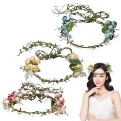 3PCS Hochzeit Haarkranz Blumenkopfschmuck Blumenkrone Brautstirnband Simulation Blumengirlande Blumenkrone Stirnband Frauen Mädchen Böhmen Künstliche Blumen Krone Brautkopfschmuck von URFDCAD