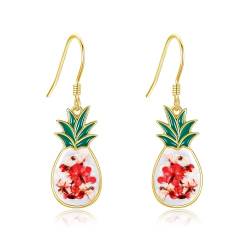 Ananas-Ohrringe Sterlingsilber gepresste Ananas-Blumen Baumelnde Ohrringe Sommer-Strand-Obst-Schmuck Geschenke für Frauen von URONE