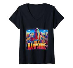 Damen State of New Hampshire NH Trip 80er 90er Retro City Skyline T-Shirt mit V-Ausschnitt von US State Apparel & Retro City Souvenir Gifts