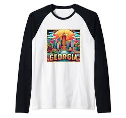 State of Georgia GA Familienausflug 80er 90er Jahre Retro City Skyline Raglan von US State Apparel & Retro City Souvenir Gifts