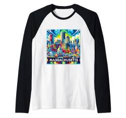 State of Massachusetts MA Trip 80er 90er Retro City Skyline Raglan von US State Apparel & Retro City Souvenir Gifts