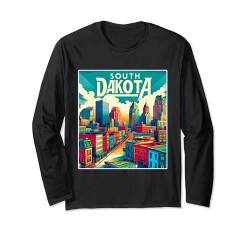 State of South Dakota Familienausflug 80er 90er Jahre Retro City Skyline Langarmshirt von US State Apparel & Retro City Souvenir Gifts