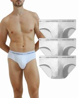 USA Griffin Herren Slips 3er Pack Unterhosen Männer Unterwäsche Baumwolle Men Underwear Bottoms (DE/NL/SE/PL, Alphanumerisch, M, Regular, Regular, Weiß) von USA Griffin