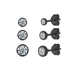 Damen Ohrstecker Silber 925 Schwarz Gold-3 Paar Klein Sterling Silber Ohrstecker Ohrringe Set mit Zirkonia Knorpel Funkelnd Unendlichkeit Ohrstecker Schmuck für Damen Herren Geschenke 2/3/4mm von USEEDOVIA