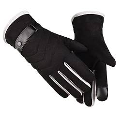 USUN Winter Handschuhe Wildleder Dick Warm Vlies Winddicht Kälteschutz Sanft Thermal Fäustlinge Anti-Rutsch Touchscreen für Outdoor Camping Fahren Gehen-Für Männer und Frauen (Schwarz) von USUN