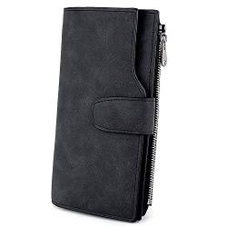 UTO Damen PU Matte Leder gross Capacity Geldbörse Karte Phone Halter Organizer Münze Purse mit Schnappverschluss schwarz von UTO