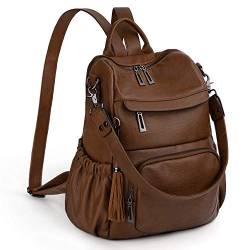 UTO Damen Rucksack Leder PU Cabrio Schulrucksack Rucksackhandtaschen Multifunktionsrucksack mit Quasten Lässige Schultertaschen Für Arbeit Schule Große Kapazität Reißverschluss Umhängetasche Braun von UTO