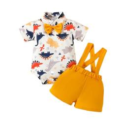 UUAISSO Kleinkind Baby Junge Sommer Kleidung Dinosaurier Druck Kurzarm Tops Hosenträger Shorts Set Orange 3-6 Monate von UUAISSO