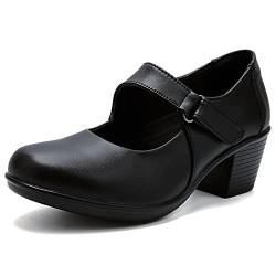 UZB Pumps für Damen, Absätze, Leder, Mary Jane, Schuhe, Freizeit, Arbeitskleidung, Schuhe, Schwarz, 39 EU von UZB