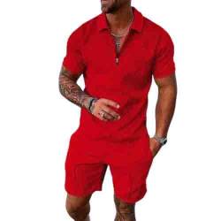 Herren Trainingsanzug Set Lässig Sportanzug Casual T Shirts Und Kurze Hose Jogginganzug Herren Set Baggy Freizeitanzug 2 Teiliges Bedruckter Polo Hemd Set Strand zweiteiliges Set von Udbeksid