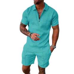 Herren Trainingsanzug Set Lässig Sportanzug Casual T Shirts Und Kurze Hose Jogginganzug Herren Set Baggy Freizeitanzug 2 Teiliges Bedruckter Polo Hemd Set Strand zweiteiliges Set von Udbeksid