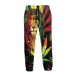 Ufuson Reggae RastaJamaica lionWeed Sweatpants für Herren, bedruckte Jogginghose mit Kordelzug, Sporthose, weiß, 34-37 von Ufuson