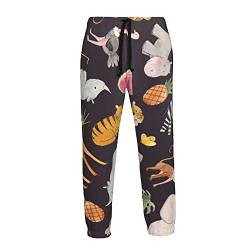 Ufuson Retro-Schlagzeug-Sticks, Sweatpants für Herren, Yoga, Athletik, Lounge, Jersey-Hose mit Taschen, Niedlicher Zebra-Löwen-Tiger-Schildkröten-Koala, 3XL von Ufuson