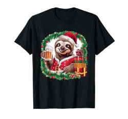 Weihnachten Christmas Weihnachtsmann Faultier Bier T-Shirt von Ugly Christmas Geschenk Kleidung Xmas Weihnachten