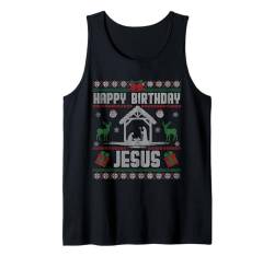 Alles Gute zum Geburtstag Jesus Weihnachten Lustiges hässliches Weihnachten Tank Top von Ugly Christmas Ornament Supply For December Gift