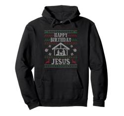 Happy Birthday Jesus Christus Christmas Funny Ugly Christmas Pullover Hoodie von Ugly Christmas Ornament Supply For December Gift