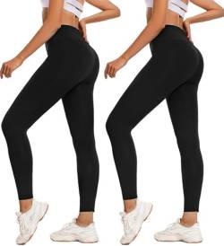 Ulhnei Leggings Damen 2er Pack High Waist Sporthose Schwarz Lang Scrunch Blickdicht Baumwolle Weiche Leggins für Yoga Fitness Outdoor&Freizeit von Ulhnei