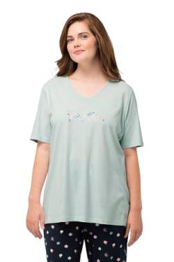 Ulla Popken Damen große Größen Übergrößen Plus Size Schlafanzug-Shirt, V-Ausschnitt, Halbarm, Biobaumwolle helles mint 46+ 826343156-46+ von Ulla Popken