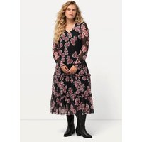 Ulla Popken Jerseykleid Midikleid doppellagig Blumen V-Ausschnitt Langarm von Ulla Popken