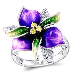 Uloveido Mädchen Violette Blume Ringe Modeschmuck für Frauen Elegante Lila Blumen Kristall Aussage Ring Weißes Gold Überzogen für Mädchen Frauen RA601 von Uloveido