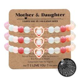 Uloveido YA4748 Armband für Mutter und Tochter, Naturstein, Geschenk – "I Love You", 100 Sprachen, Herzanhänger, Projektionsarmbänder-Set für Mütter und Töchter von 1, 2, 3 Stück, Adjustable, Stein, von Uloveido