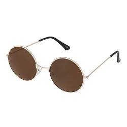 Ultra Gold mit Braunen Gläsern Runde Sonnenbrille UV400 für Männer und Frauen – Große Runde Unisex-Retro-Brille mit Gefederten Comfort-Fit-Scharnieren – Runde Sonnenbrille UVA UVB von UltraByEasyPeasyStore