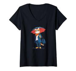 Damen Künstlerische Katze und Regenschirm für einzigartigen Stil T-Shirt mit V-Ausschnitt von Umbrella Cat Outfit