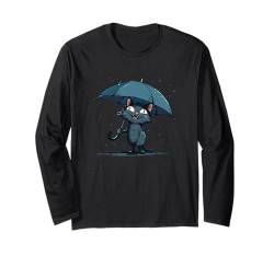 Künstlerische Katze mit Regenschirm für einen frischen Reiz Langarmshirt von Umbrella Cat Outfit