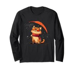 Lustige Sonnenbrille Katze unter Regenschirm für lustige Jungen und Mädchen Langarmshirt von Umbrella Cat Outfit