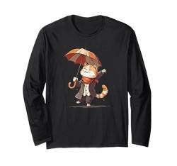 Verspieltes Kätzchen mit Regenschirm-Design für Spaß Langarmshirt von Umbrella Cat Outfit