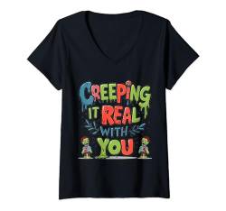 Damen Creeping It Real With You, Zombie Love, Undead Romance Funny T-Shirt mit V-Ausschnitt von Undead Love, Cute Zombie, Zombie Fan
