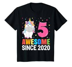 Kinder Awesome Since 2020 5th Birthday Cute Unicorn 5 Years Old T-Shirt von Unicorn 5th Birthday Gifts Co.