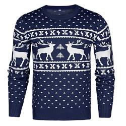 Uniexcosm Herren Weihnachtspullover Winter Strickpulli Pullover Rundhalsausschnitt Sweater mit Weihnachtlichen Motiven Strickpullover für Weihnachten Marineblau M von Uniexcosm