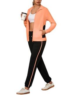 Uniexcosm Jogginganzug Damen Set Lang Trainingsanzug Zweiteiler Frauen Farbkontrast Freizeitanzug Langarm Reißverschluss Tracksuit & Sporthose Sportanzug Rosa-1 M von Uniexcosm