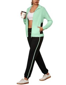 Uniexcosm Jogginganzug Damen Set Langarm Trainingsanzug Zweiteiler Streatwear Farbkontrast Freizeitanzug Reißverschluss Tracksuit & Sporthose Sportanzug Grün XL von Uniexcosm