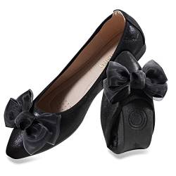 Unifizz Damen Ballerinas mit Schleife und spitzer Zehenpartie, flache Schuhe, Wildleder, Kleid, Schuhe, Tragen Sie die Arbeit, Slip-On-Mokassins, Schwarz 3, 41 EU von Unifizz