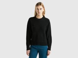 Benetton, Pullover Mit Blumenzeichnungen Aus Gemischtem Cashmere, größe S, Schwarz, female von United Colors of Benetton