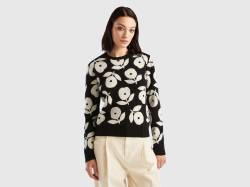 Benetton, Pullover Mit Eingearbeitetem Blumenmotiv, größe S, Schwarz, female von United Colors of Benetton