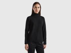 Benetton, Schwarzer Rollkragenpullover In Einer Mischung Aus Wolle Und Cashmere, größe L, Schwarz, female von United Colors of Benetton